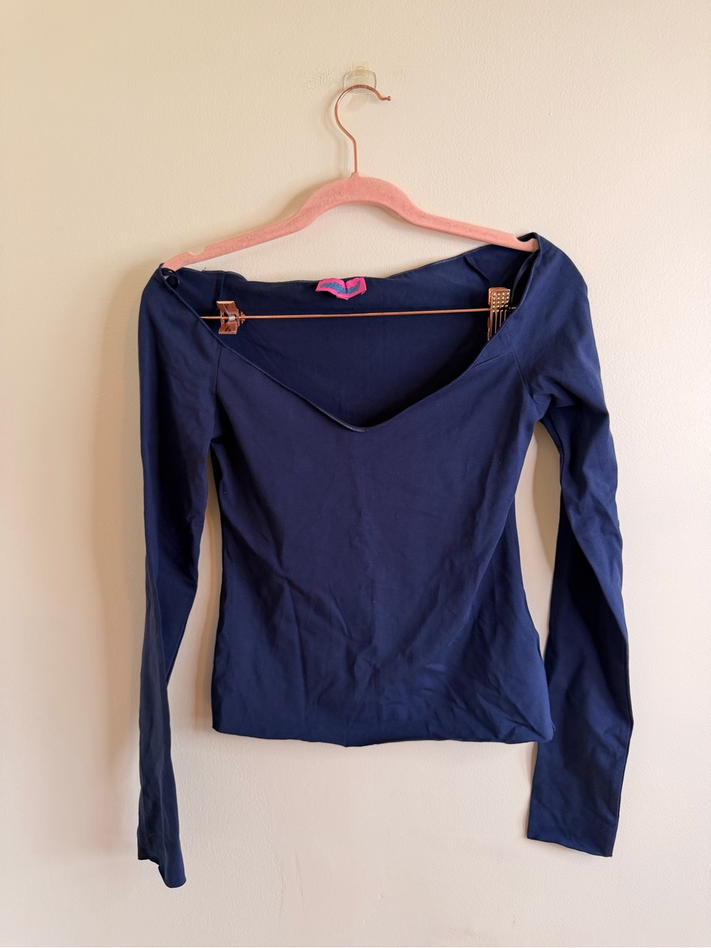 Edikted Navy Off-Shoulder Long Sleeve Top
